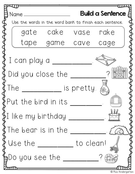 Kindergarten Worksheets Words