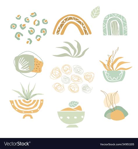 Set Abstract Aesthetic Shapes Hand Drawn Vector Image