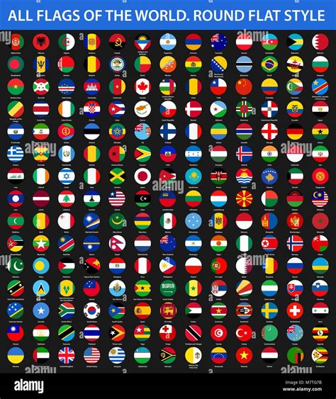 All Flags Of The World In Alphabetical Order Round Flat Style Stock