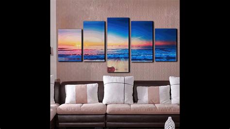 5 Panels Modern Abstract Sunset Painting Canvas Beach Wall