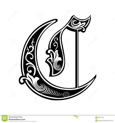 Old English Letter C Garnished Gothic Style Font Letter C Royalty