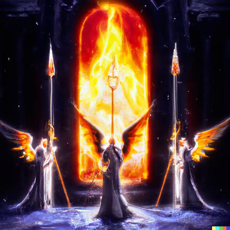 Angels With Flaming Swords Waiting At The Pearly Gates Of Heaven R