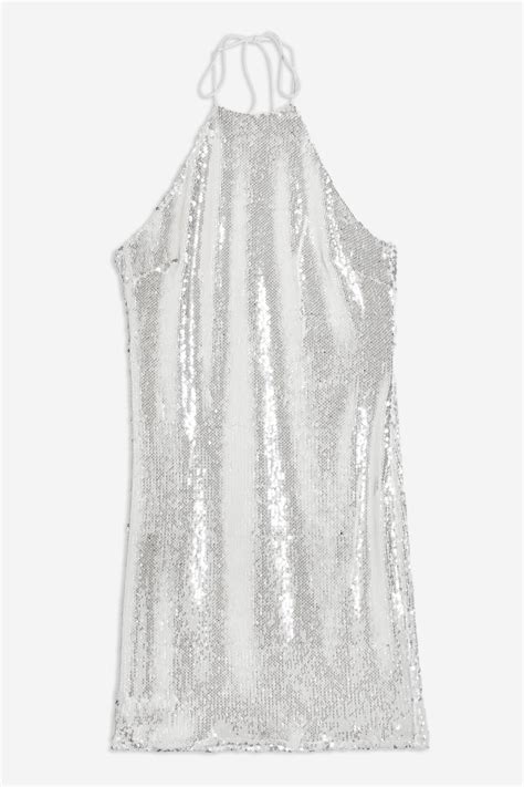 Topshop Sequin Halter Neck Mini Dress In White Lyst