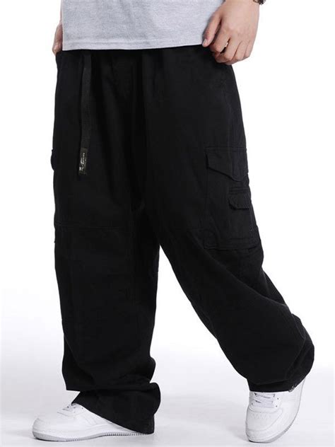 Emmiol Free Shipping 2023 Mens Loose Fit Belted Cargo Pants Black L In Cargo Pants Online Store