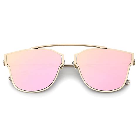 Modern Thin Flat Mirrored Lens Horned Rim Sunglasses Zerouv