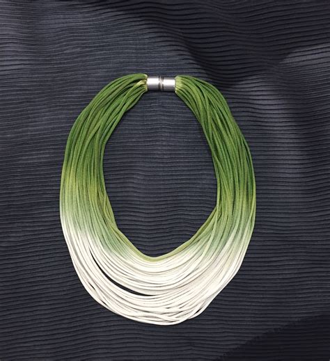 Green Ombre Necklace Statement Fiber Necklace Street Fashion Trending Necklace Bold Necklace