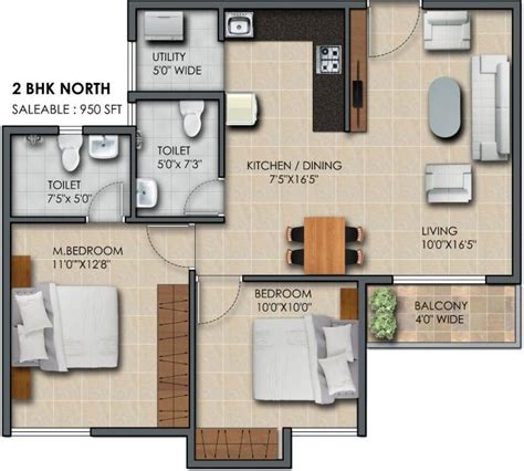 950 Sq Ft 2 Bhk Floor Plan Image Subha Builders 9 Sky Vue Available