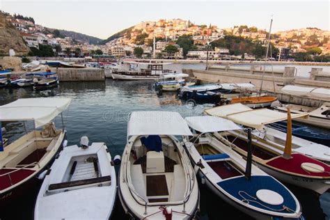 Boats At The Small Port In Adriatic Resort In Old Ulcinj Town During