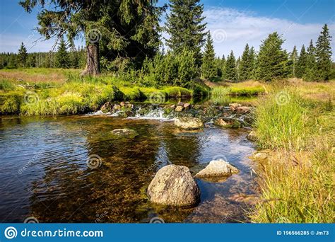 Beautiful Scenery Of Summer Landscape With Creek Meanders Stock Image