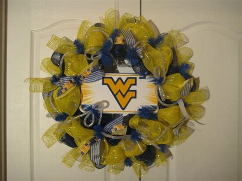 West Virginia Mountaineers Wvu Blue And Yellow Wreath By Lawler01 59