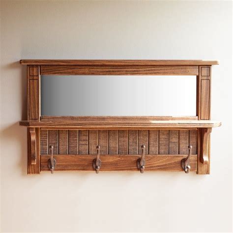 Wall Mirror Shelf And Coat Rack With Hooks Entryway Organization Etsy