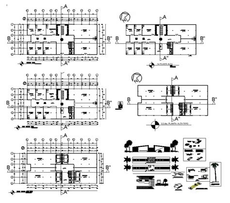 Plan And Elevation Detail Commerce Office Building 2d View Layout