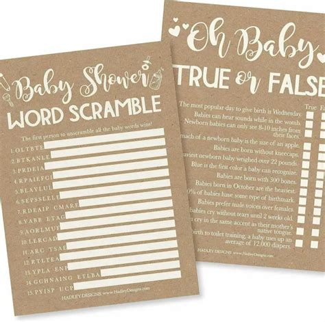Rustic Baby Shower Games Gender Neutral Games Double Sided Word