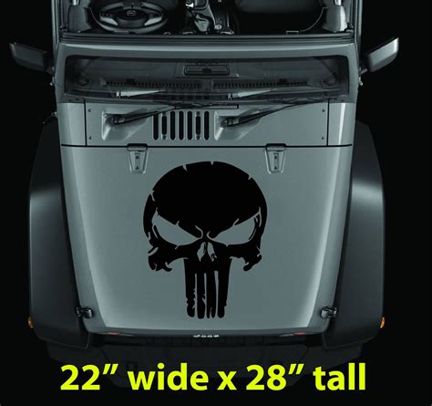 Punisher Skull Hood Decal Large Size 22x28 Jeep Wrangler Ford Jeep