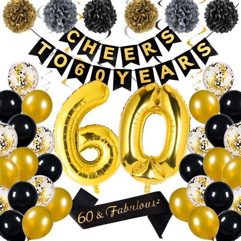 Buy Whaline 46pack 60th Birthday Decorations Kit Black And Gold 60th