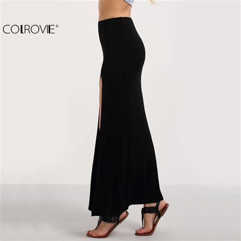 Discount Up To 50 Colrovie Women Black Split Maxi Skirts New Arrival
