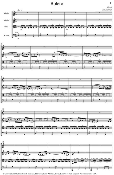 Ravel Bolero String Quartet Score Score Digital Download