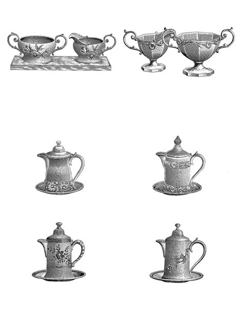 Digital Stamp Design: Free Vintage Tea Set Service Digital Stamp: Printable Digital Collage ...
