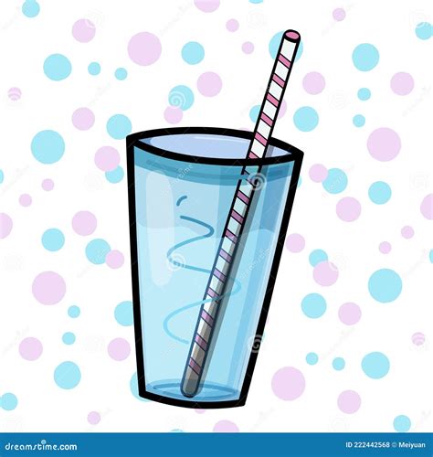 Glass Cup And Juice Straw Drinking Water Vector Cartoon Illustration