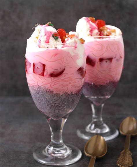 Best Falooda Recipe Rose Faluda Ice Cream Indian Dessert Drink