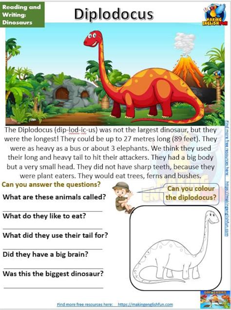 Dinosaur Reading Comprehension Worksheets And Cards Etsy