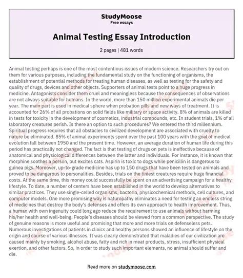 Animal Testing Essay Introduction Free Essay Example