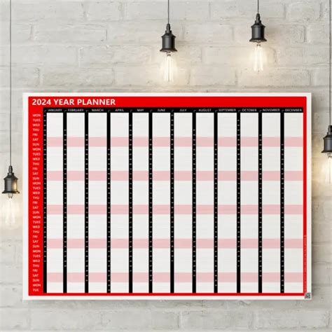 2024 Calendar Year Planner Home Office Work Jan Dec Wall Chart A2 On