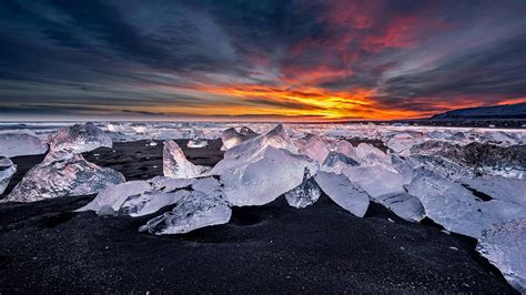 Diamond Beach Across From Jökulsárlón A Glacial Lagoon In Iceland