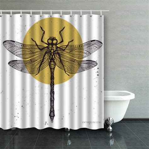 Rylablue Illustration Hand Drawn Dragonfly Vintage Shower Curtains