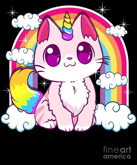 Cute Unicorn Cat Adorable Smiling Rainbow Kitty Digital Art By The