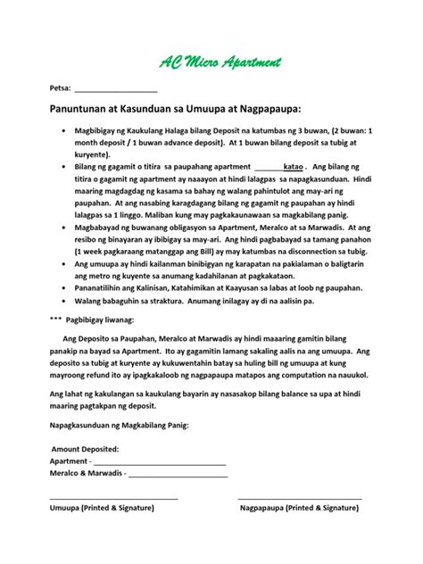 Kasunduan Sa Paupahan Micro Apartment 3 New Pdf