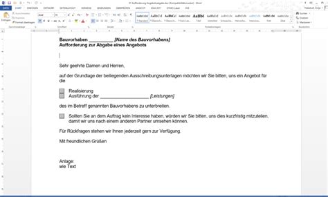 Terlagen, die aus der aufforderung zur angebotsabgabe, ggf. Aufforderung zur Angebotsabgabe mit Anschreiben