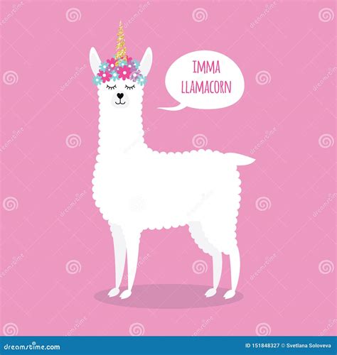 Vector Flat Cartoon Llama Unicorn Llamacorn Stock Vector Illustration