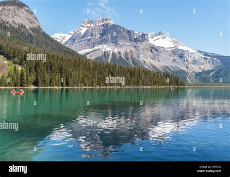 Canoe On Emerald Lake In Canadian Rocky Mountains Yoho Np Bc Canada