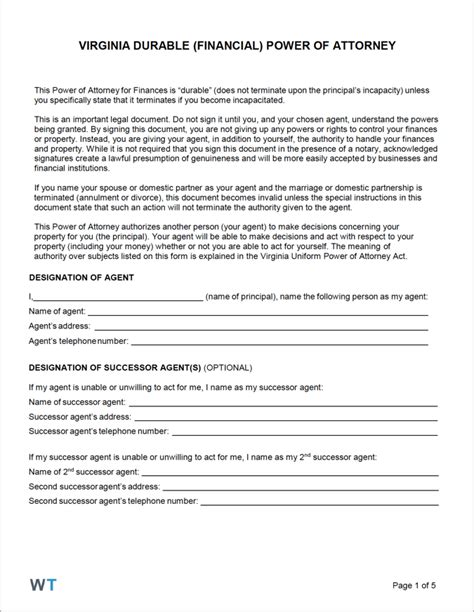 Free Virginia Durable Power Of Attorney Form Pdf Word