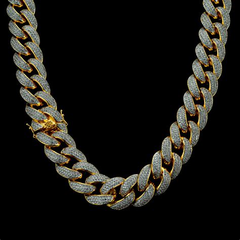 18mm Miami Cuban Link Chain In Yellow Gold Custom Gold Grillz