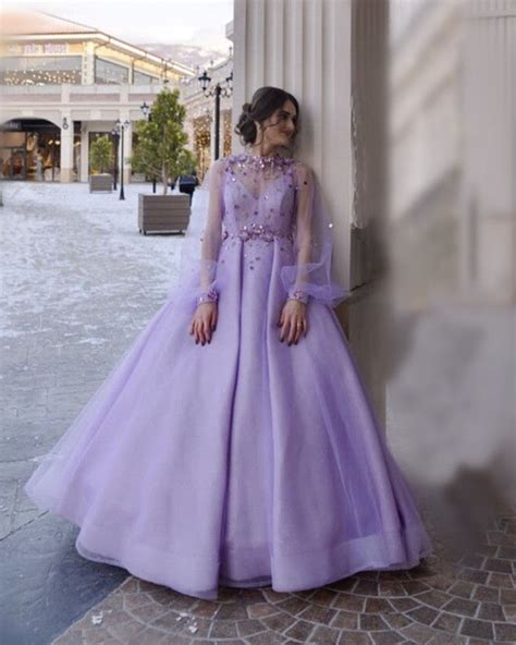 Light Purple Ball Gown Wedding Dresses Long Sleeves Lisposa