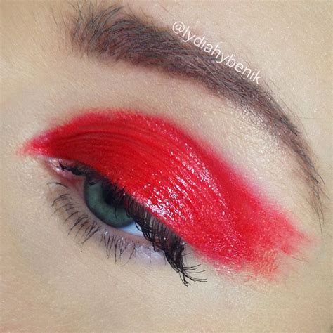 Red Glossy Eyelid Fashion Makeup Mac Backstage Photoshoot Makeup