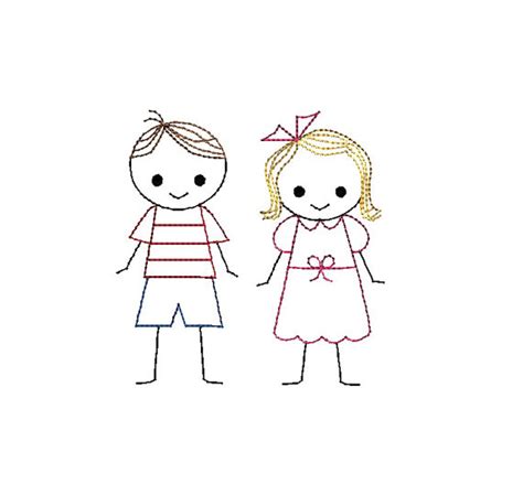 Boy And Girl Stick Figures Applique Machine Embroidery Design