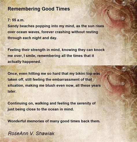 Remembering Good Times Remembering Good Times Poem By Roseann V Shawiak