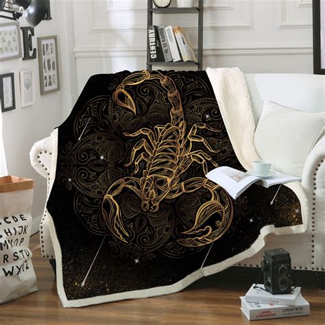 new golden scorpion blanket boho meteor scorpio bedding vintage sofa velvet blanket