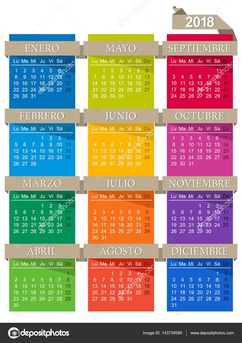 Español Calendario 2018 — Vector De Stock © Hana11 143739599
