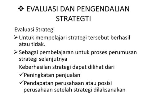 Evaluasi Dan Pengendalian Strategi Ppt