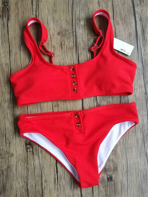 Ribbed Sporty Button Up Crop Top Bikini Set | Crop top bikini, Sporty swimwear, Sporty bikini