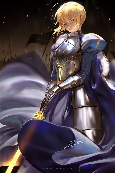 Saber Fate Series Anime Girls Fan Art Looking At Viewer Armor Arm
