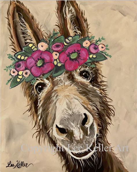 A Painting Of A Donkey Wearing A Flower Crown On Its Head And Looking
