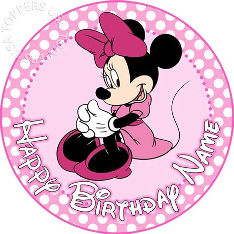 Edible Minnie Mouse Pink Birthday Cake Topper Wafer Paper Round 75