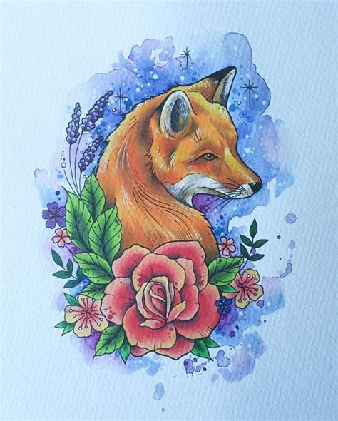 Beautiful And Detailed Fox Art Print Inspired By My Love Of Tattoo Art