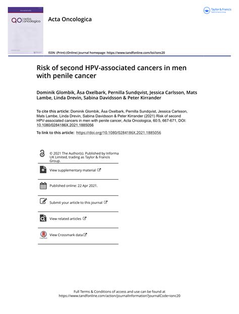 Pdf Risk Of Second Hpv Associated Cancers In Men With Penile Cancer