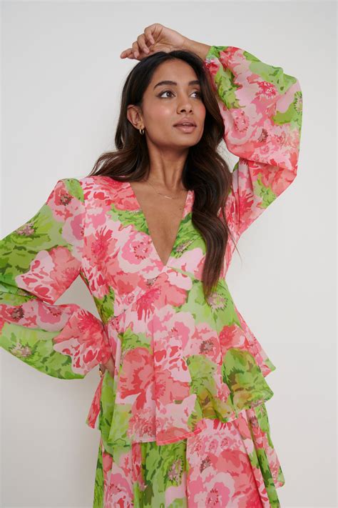 Ashton Ruffle Midi Dress Patchwork Floral Pretty Lavish